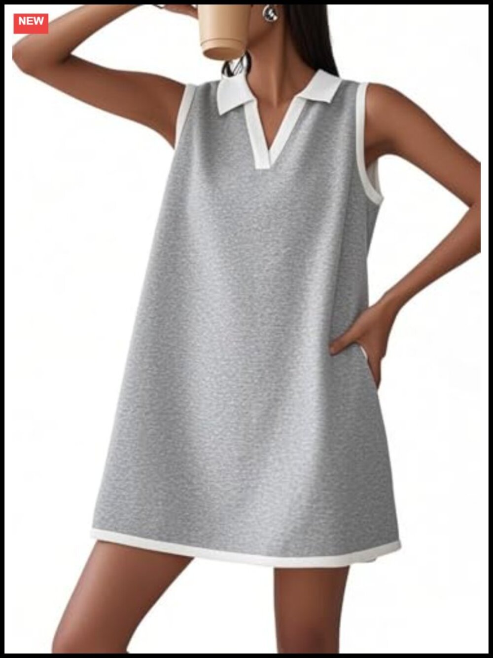 Loose Fit Tennis Golf Mini Dress Sleeveless Tunic Shirt Dress with Pockets